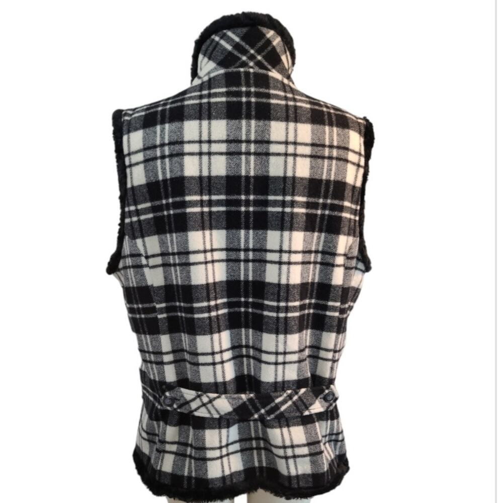 Woolrich Black & White Moccasin Plaid Wool Blend Vest Cozy Layering Piece Size L - Picture 3 of 12